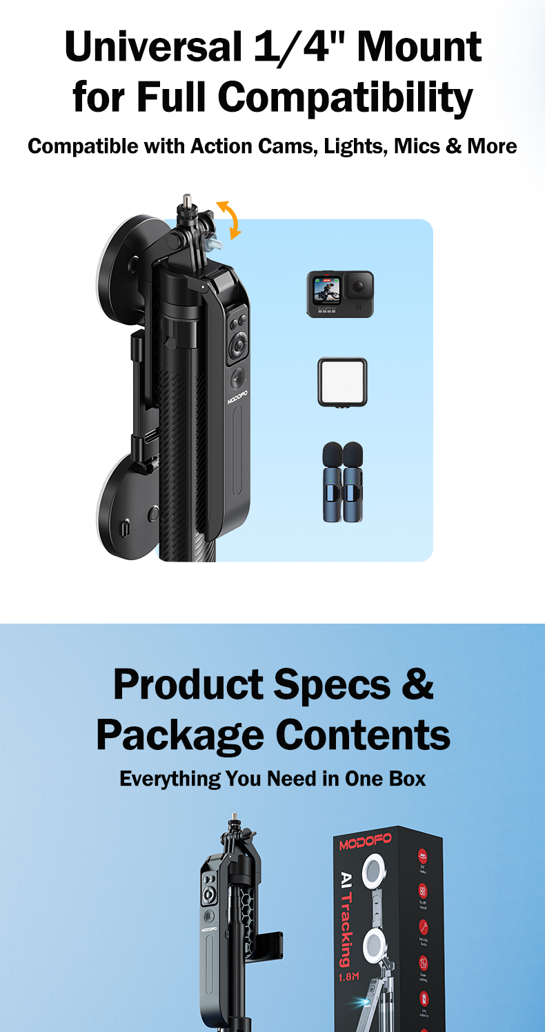 MODOFO AI Face Tracking Selfie Stick Bluetooth 360° Track Remote ...