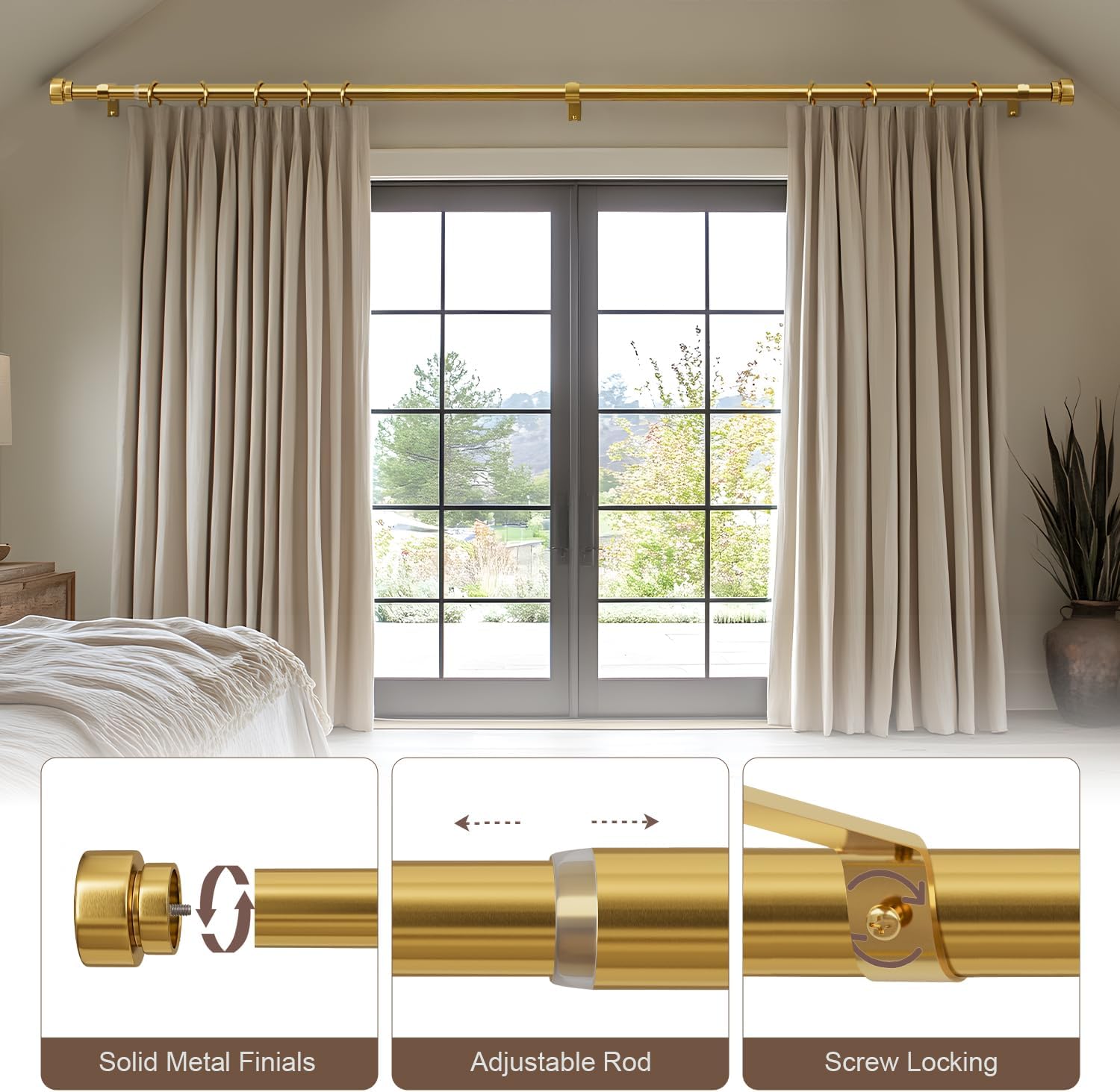 DIY Stainless Steel Telescopic Curtain Rods Adjustable Extendable Gold ...