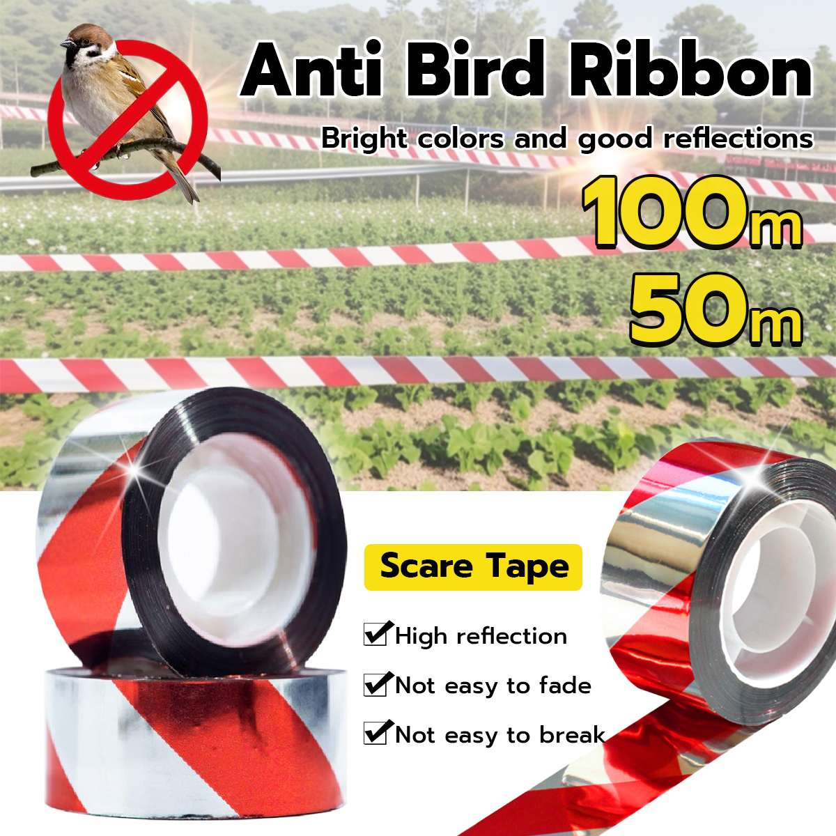 ET 50m/80m/100m Anti Bird Ribbon Flashing Reflective Bird Repellent ...