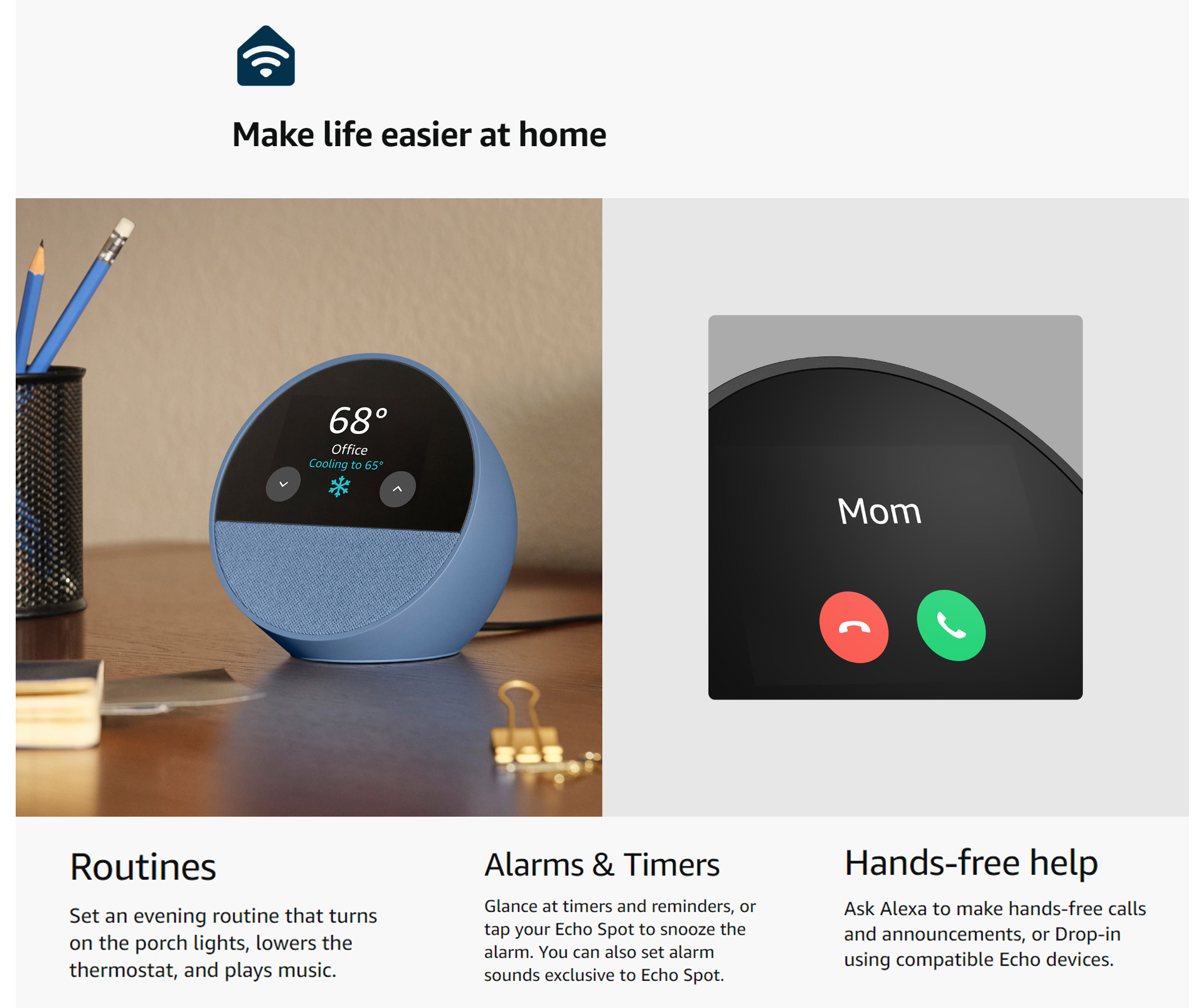 Amazon Echo Spot (2024 release), Smart alarm clock with vibrant sound