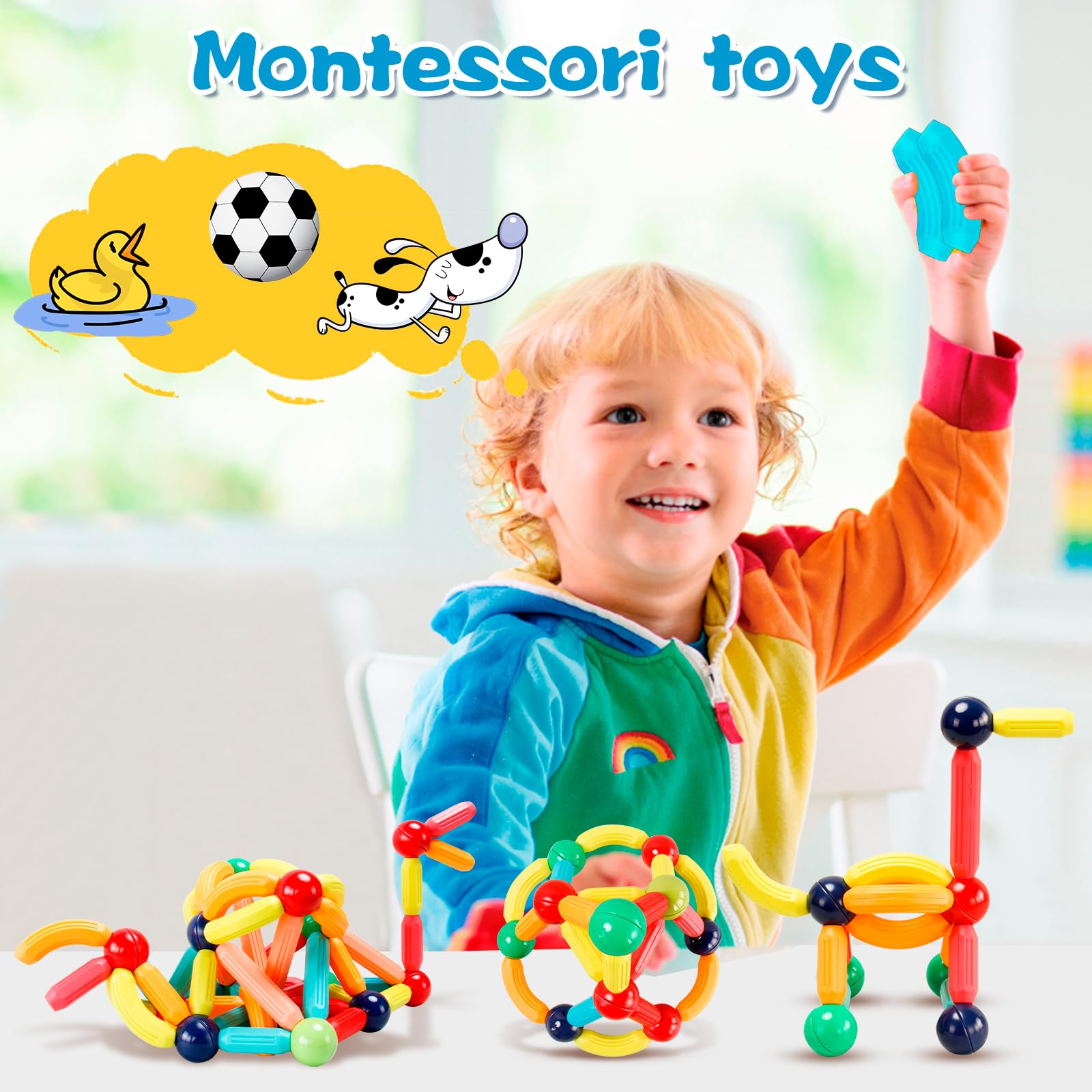Timi 84Pcs Magnetic Blocks Toy Kids Magnetic Stick Balls 3D Geometric ...