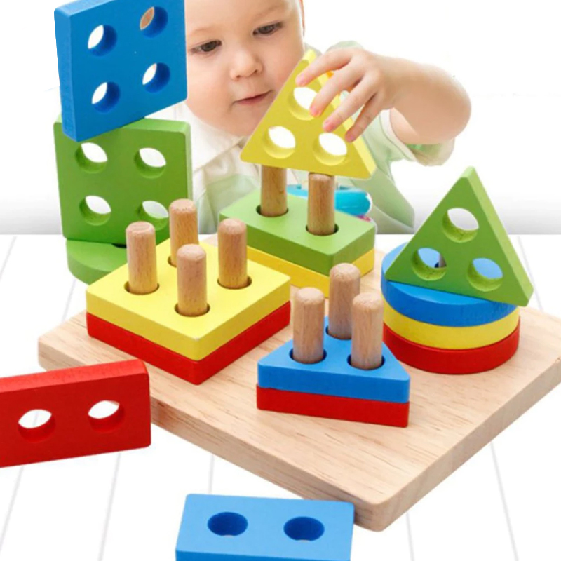 7Pcs Wooden Educational Toys Shape Puzzle Color Geometric Board Jigsaw ...