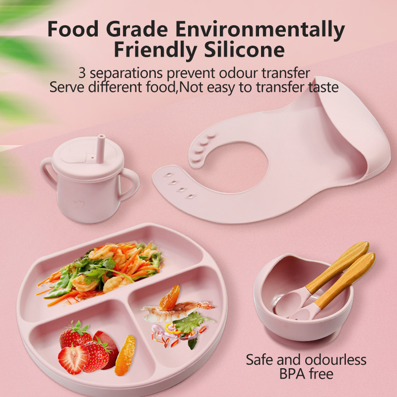 Einmilk Silicone Baby Feeding Set 6pcs Toddler Plate Set with Suction ...