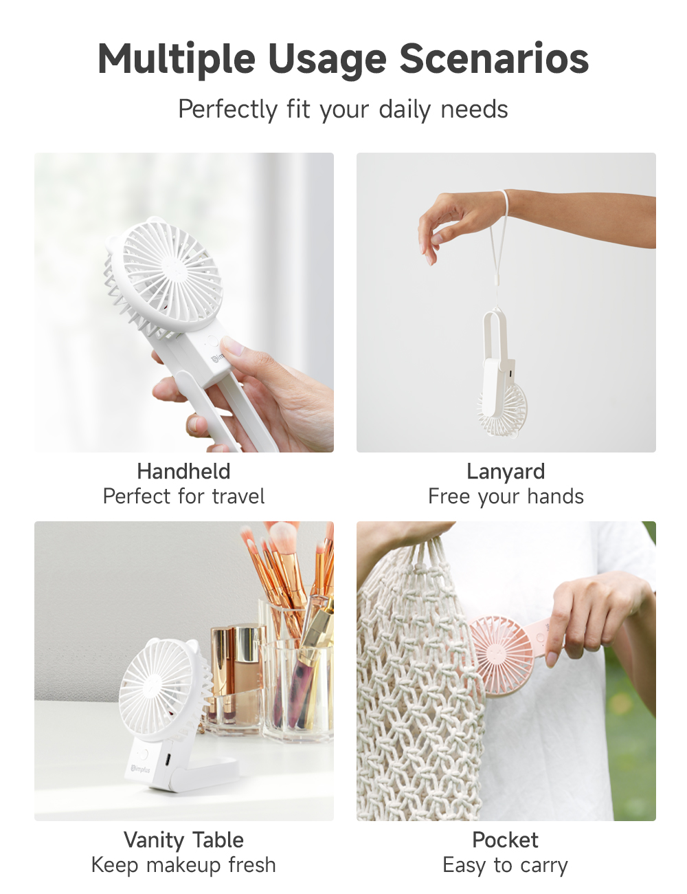 Simplus Handheld Fan Cute Mini Portable Foldable 3 Speed Settings Type ...