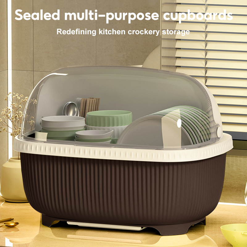 CHIT Dish Rack With Cover Plastic Plate Drainer Organizer Dustproof ...