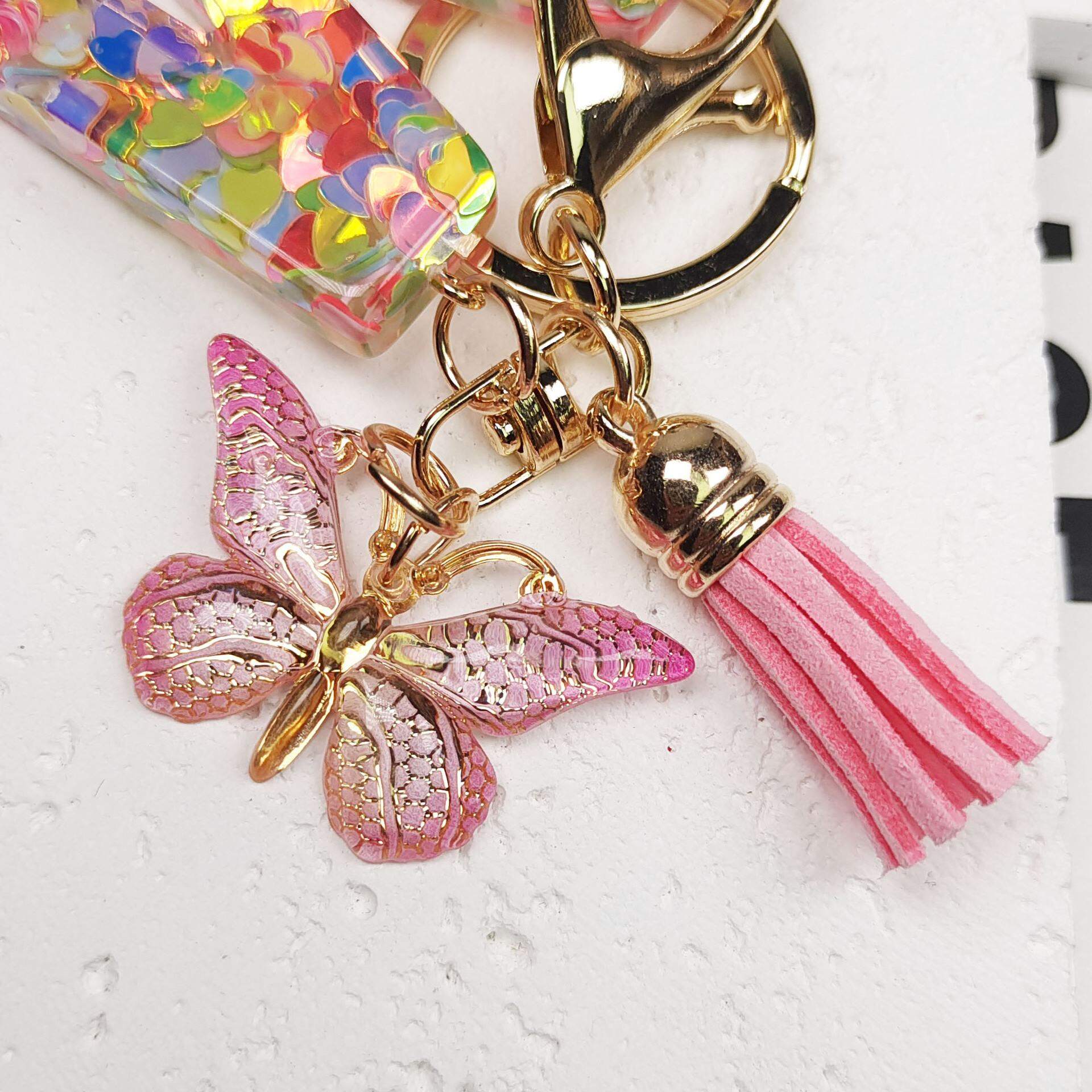 Letter Keychain Fashion Pink Letter Key Chain Love Sequins Butterfly ...
