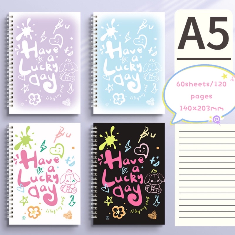 A5 Spiral HAVE A LUCKY DAY Aesthetic Notebook Line Writing Notebooks ...