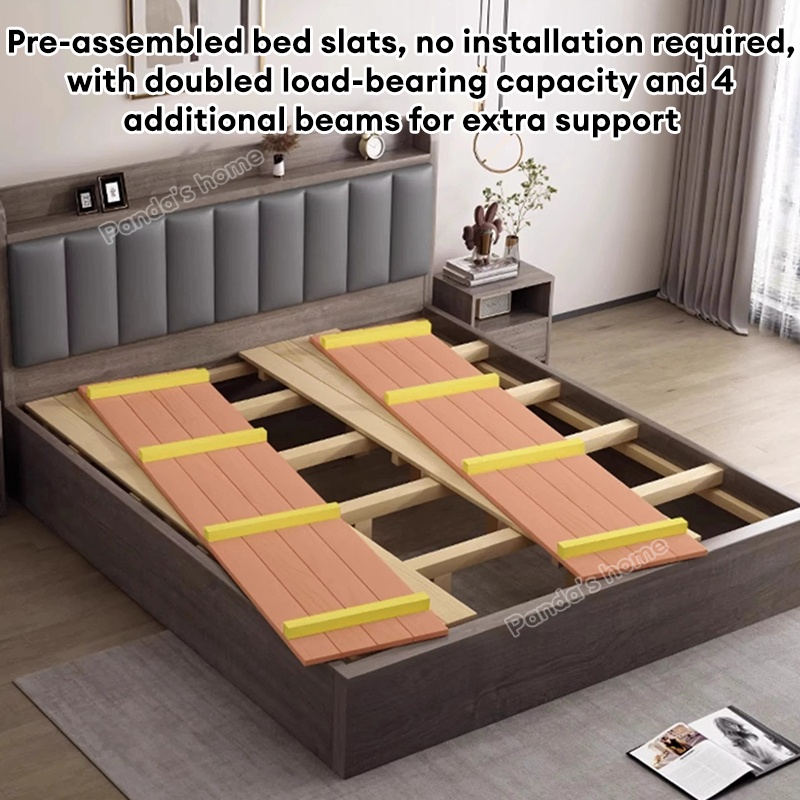 [47-70 INCH] 2M Long Solid Wood Bed Frame With Soft Padding Queen Size ...