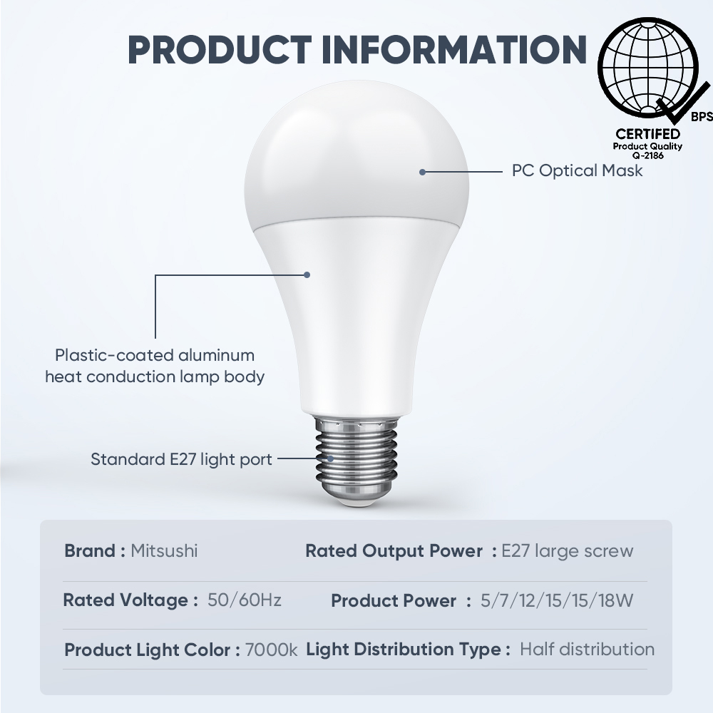 Mitsushi LED Bulb E27 5W White Bulb Energy-Saving Spherical bulb ...