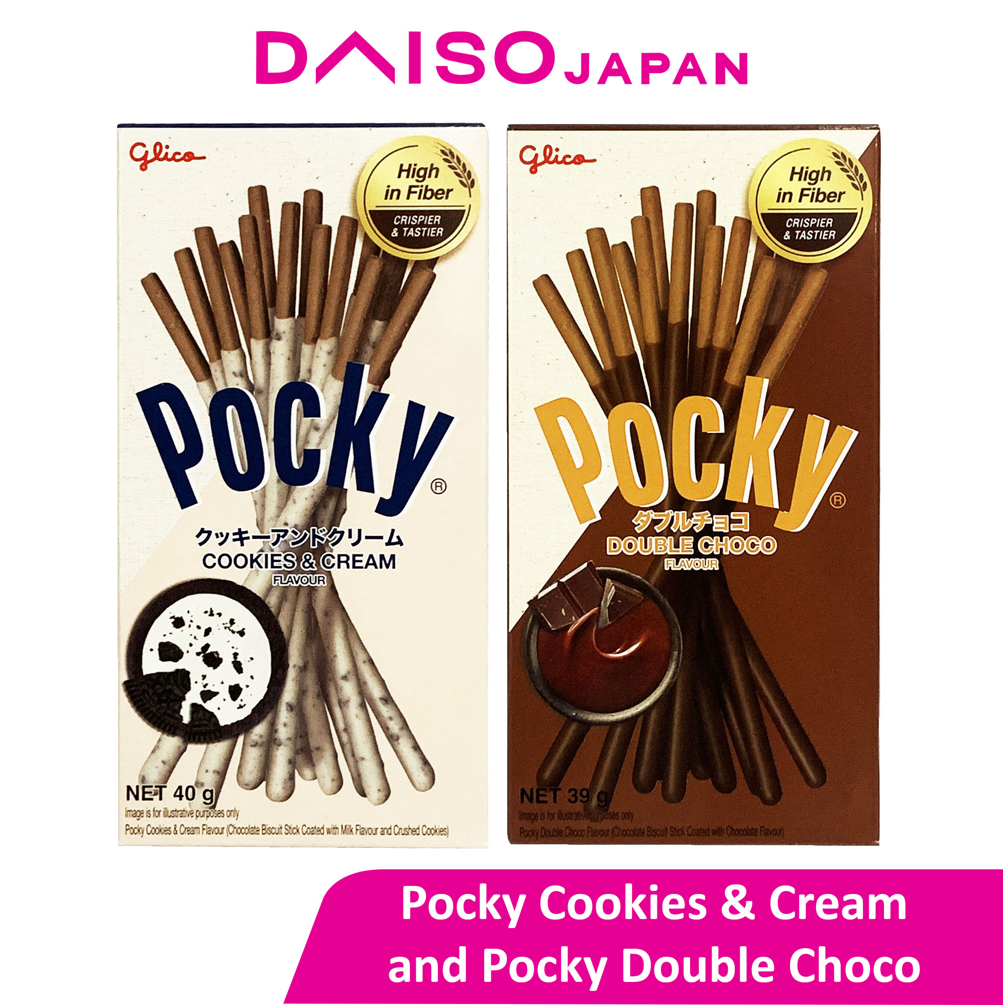 Daiso Glico Pocky Cookies & Cream and Pocky Double Choco Biscuit Sticks ...