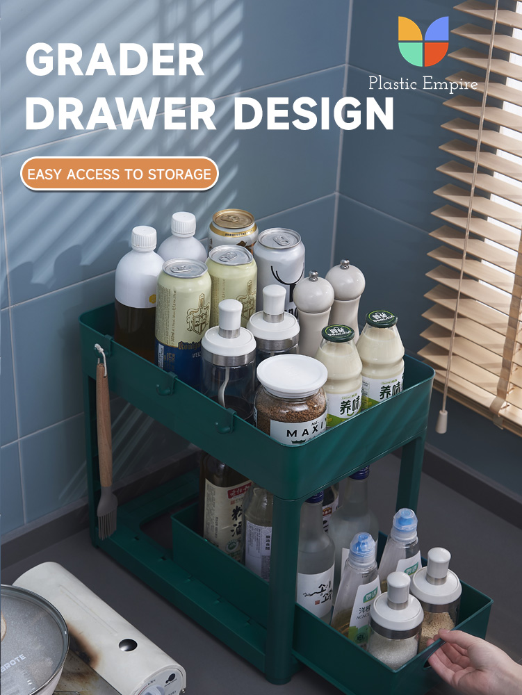 2 Layer Storage Rack Cabinet Organizer Sliding Drawer Cup Holder For ...