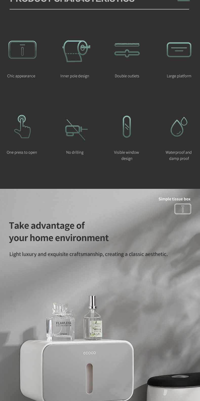 Ecoco Bathroom Tissue Holder Tissue Dispenser Tissue Roll Organizer ...