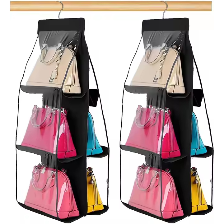 6 Pocket Large Clear Purse Handbag Hanging Storage Bag Rack COD ...