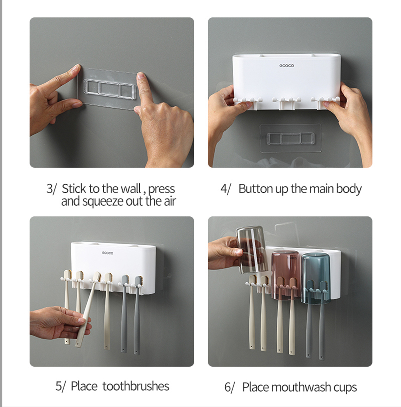 Ecoco Toothbrush Holder Wall Mounted Toothpaste Dispenser Squeezer ...