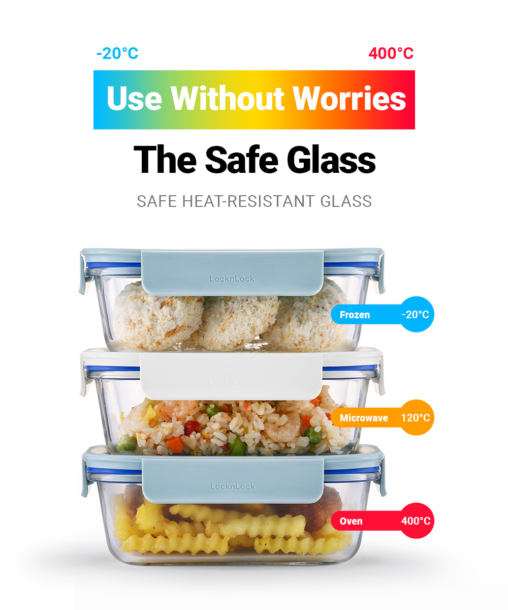 LocknLock Set of 2 The Clear Glass 500ml (Square) Airtight, Oven-Safe ...
