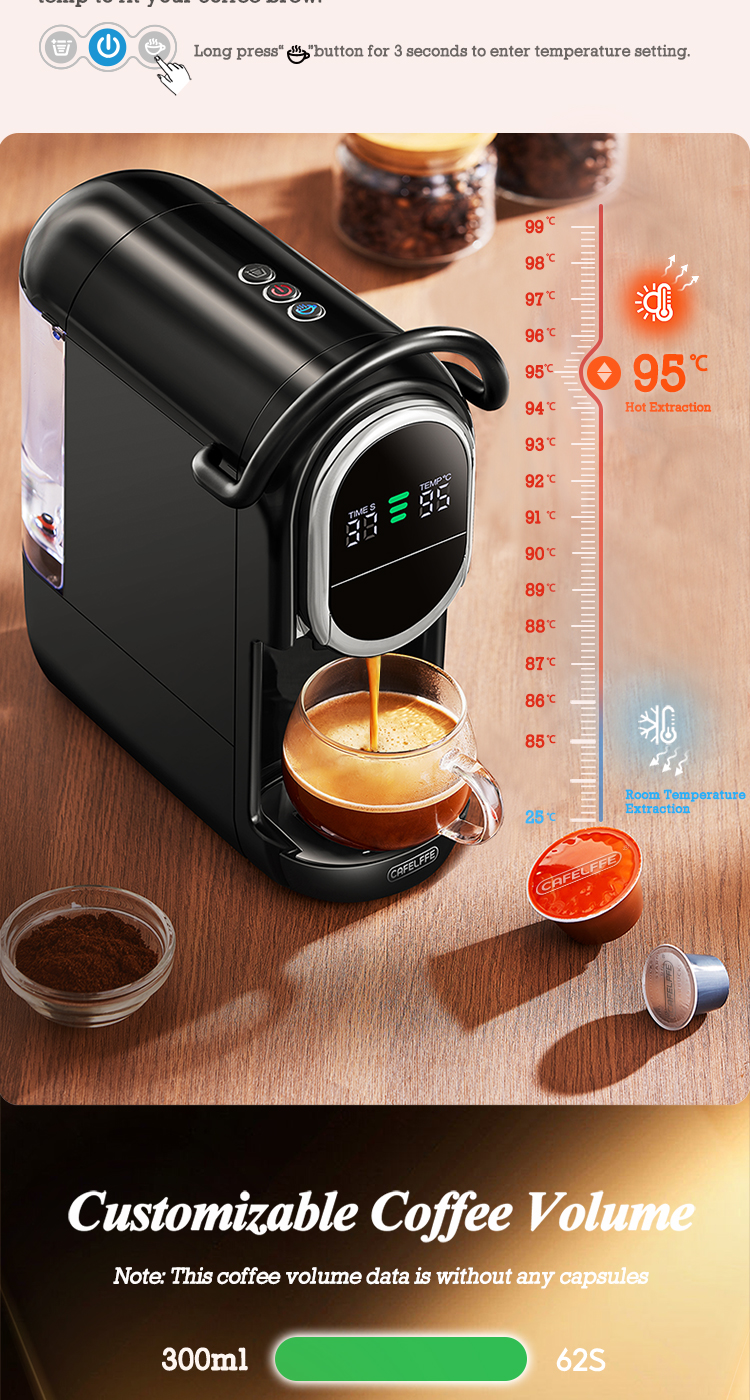 Machine à Café Capsules 4 En 1 CAFELFFE – Pression 19 Bars – Infusion Chaude/froide – Compatible Nespresso, ESE, Moulu – Compacte Pour Maison/bureau