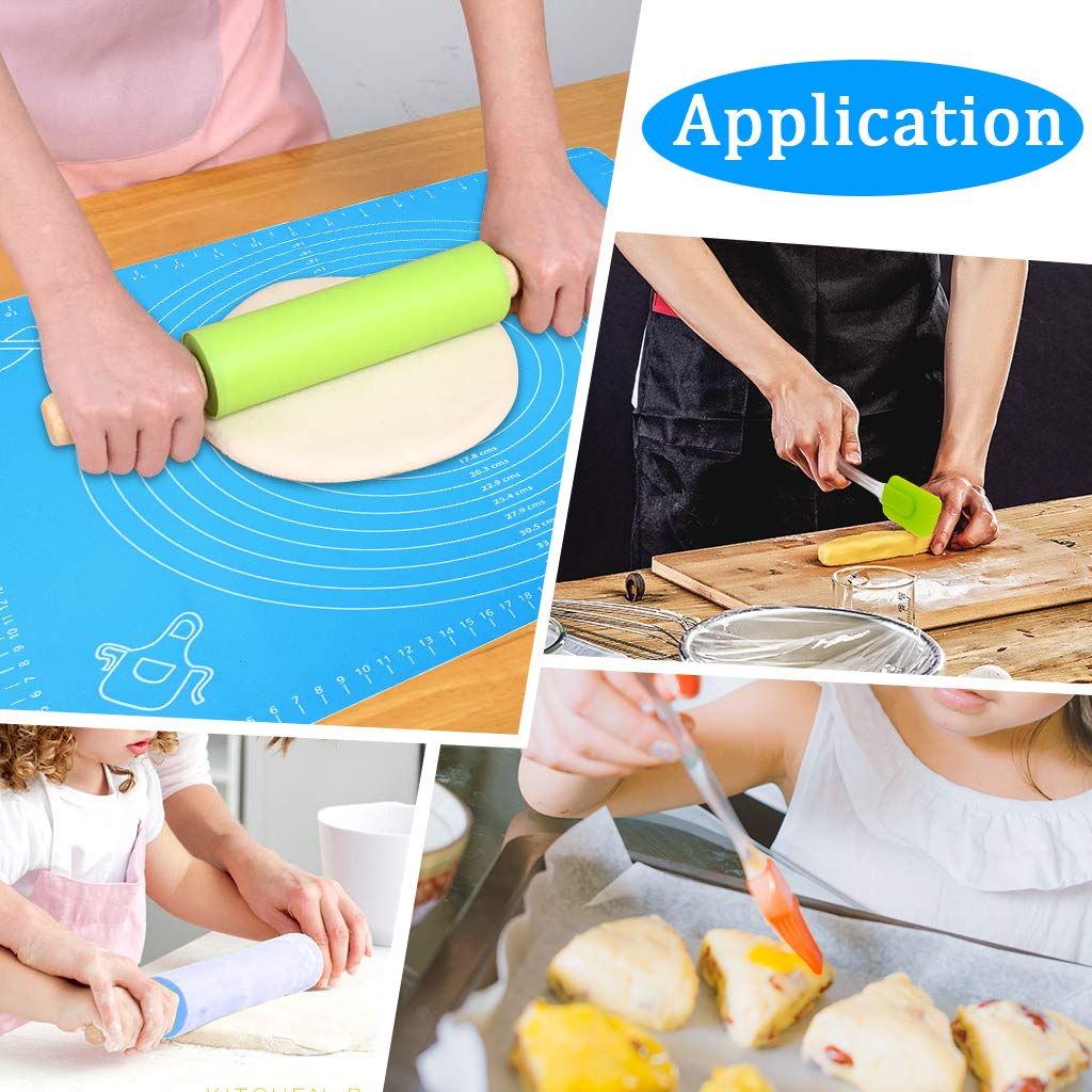 Silicone Non-Stick Baking Mat with Rolling Pin Kneading Pad with Built ...