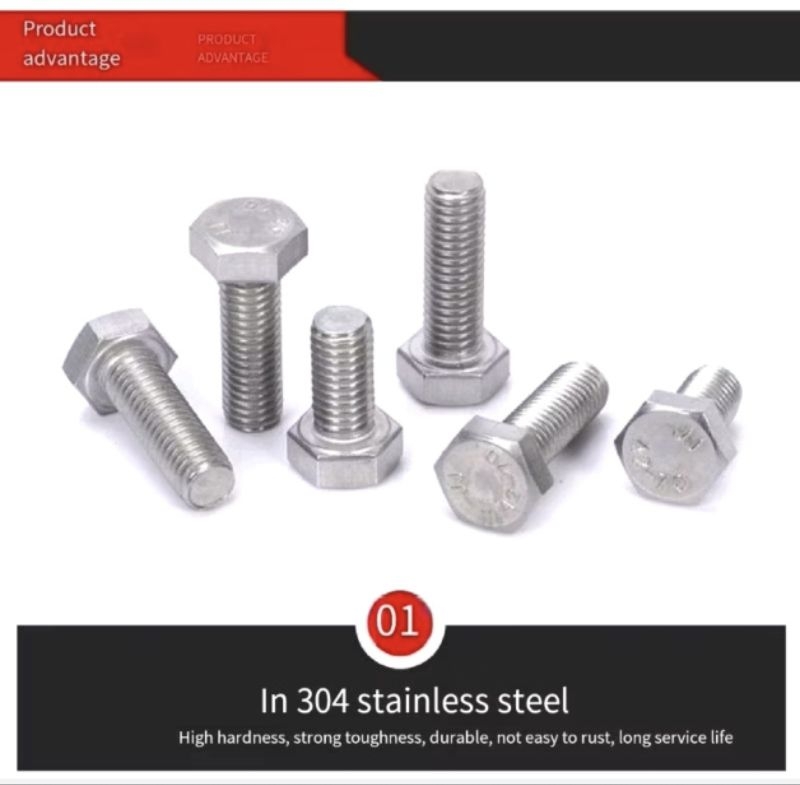 304 STAINLESS M10 Hexagon Screw Set External Hexagon Bolt Hexagon Screw ...