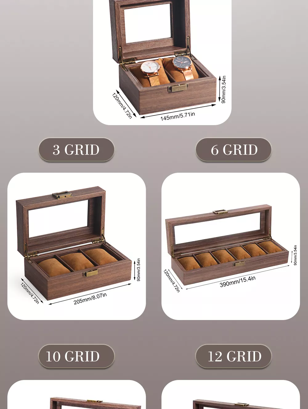 Wood Watch Storage Box 3 6 12 Slot Dust Proof Glass Cover Watch Box ...