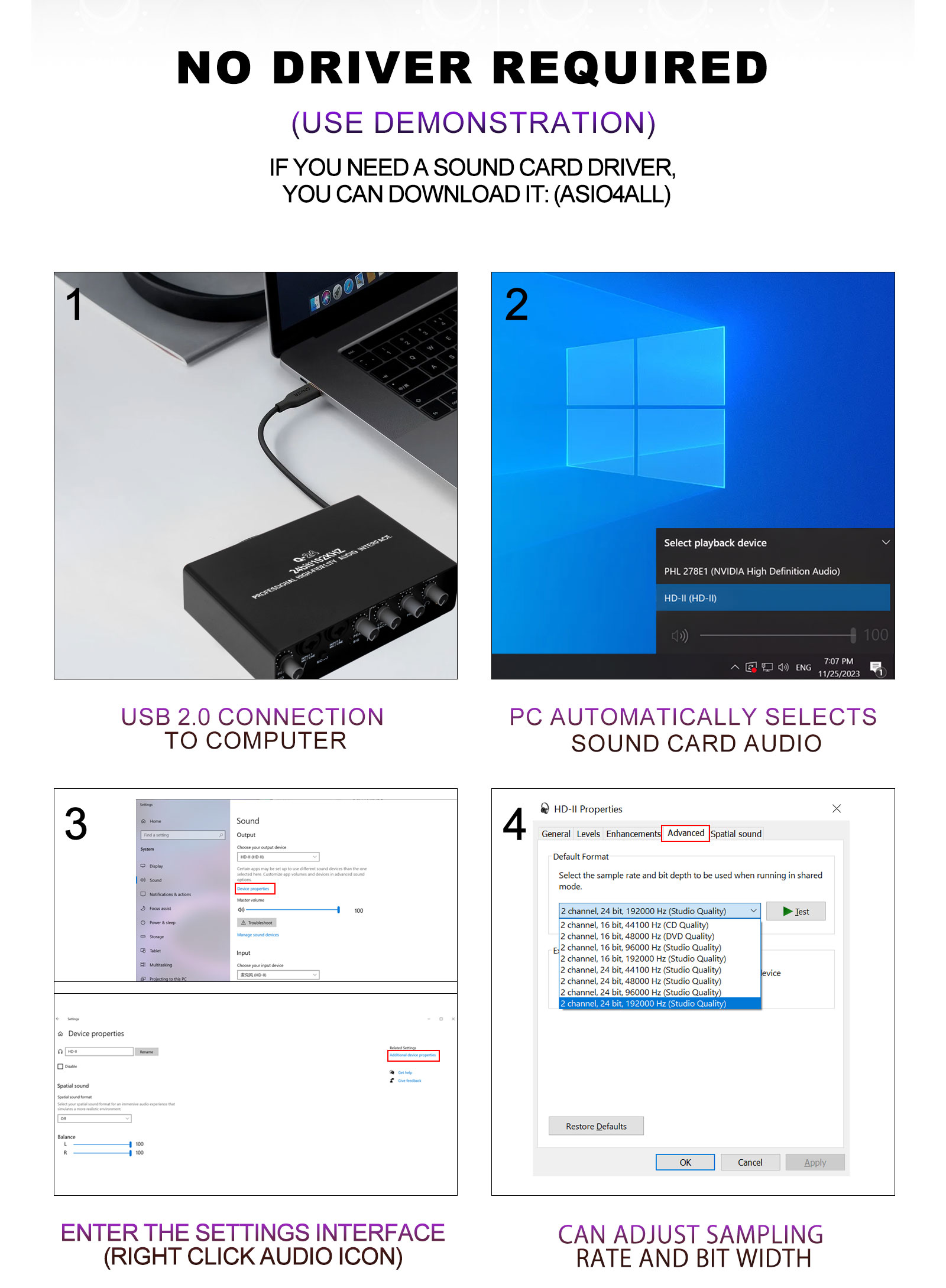 Q24 Audio Interface Professional Sound Card with Monitoring Electric ...