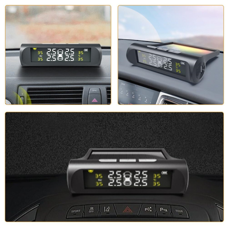 Solar Car TPMS with LCD Display & 4 Sensors - Tyre Pressure Alarm ...
