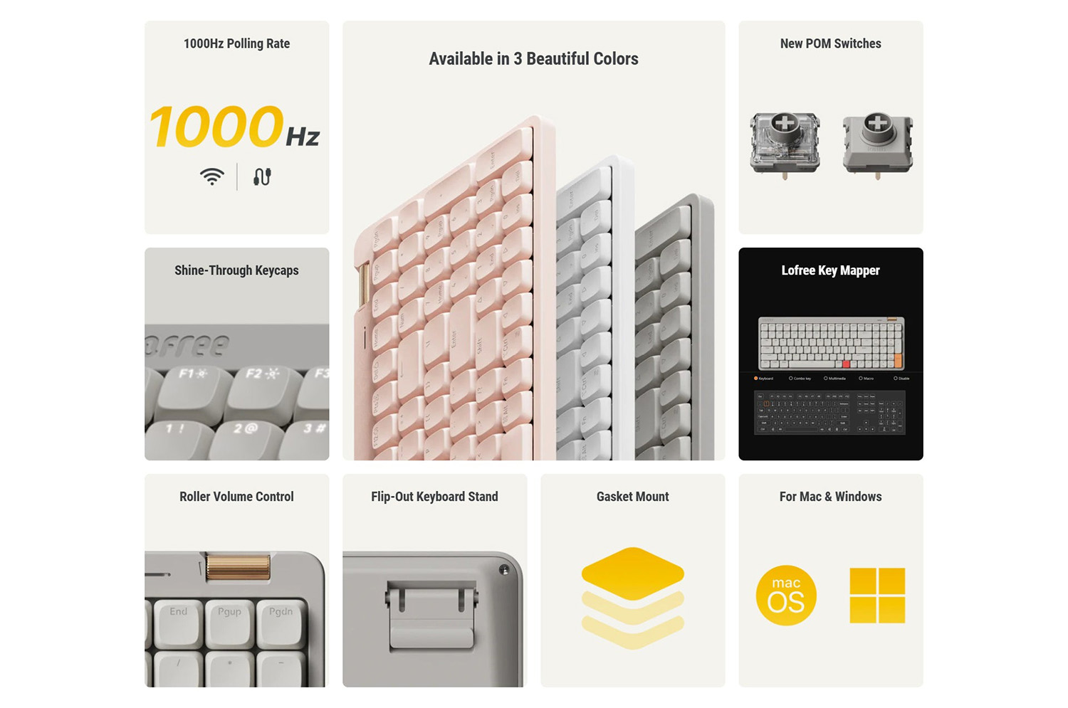 Lofree Flow Lite 100 Keys Triple Mode Low Profile Mechanical Keyboard ...
