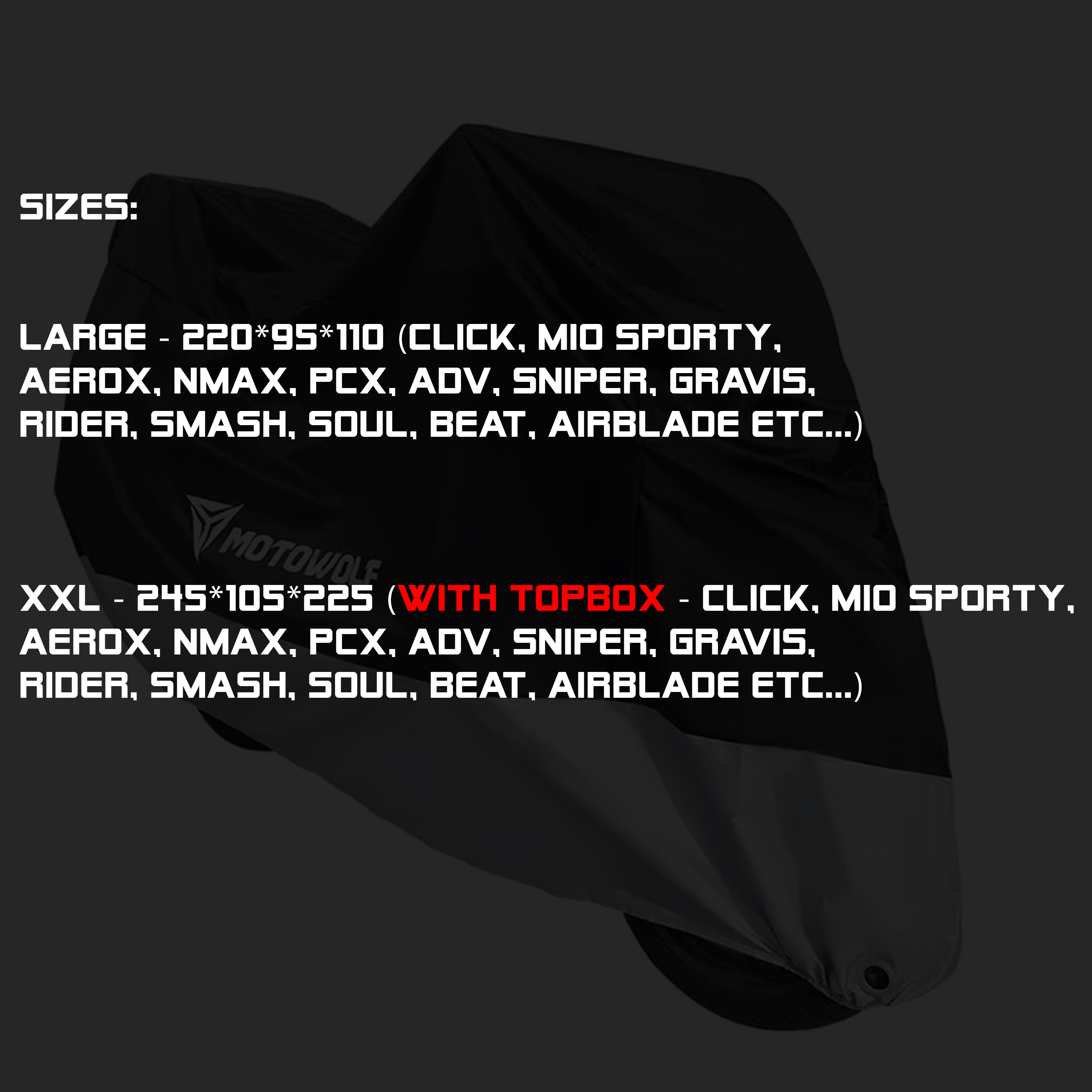 Motowolf motorcycle cover all types NMAX ADV CLICK MIO AEROX PCX BEAT ...
