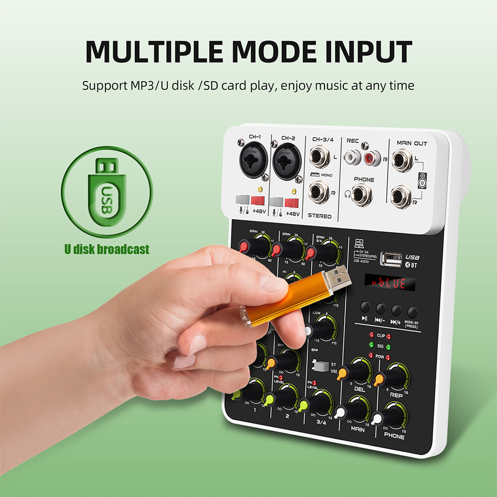 MINI 4 Channel Mixer with Effects Bluetooth USB Player Audio Mixer for ...
