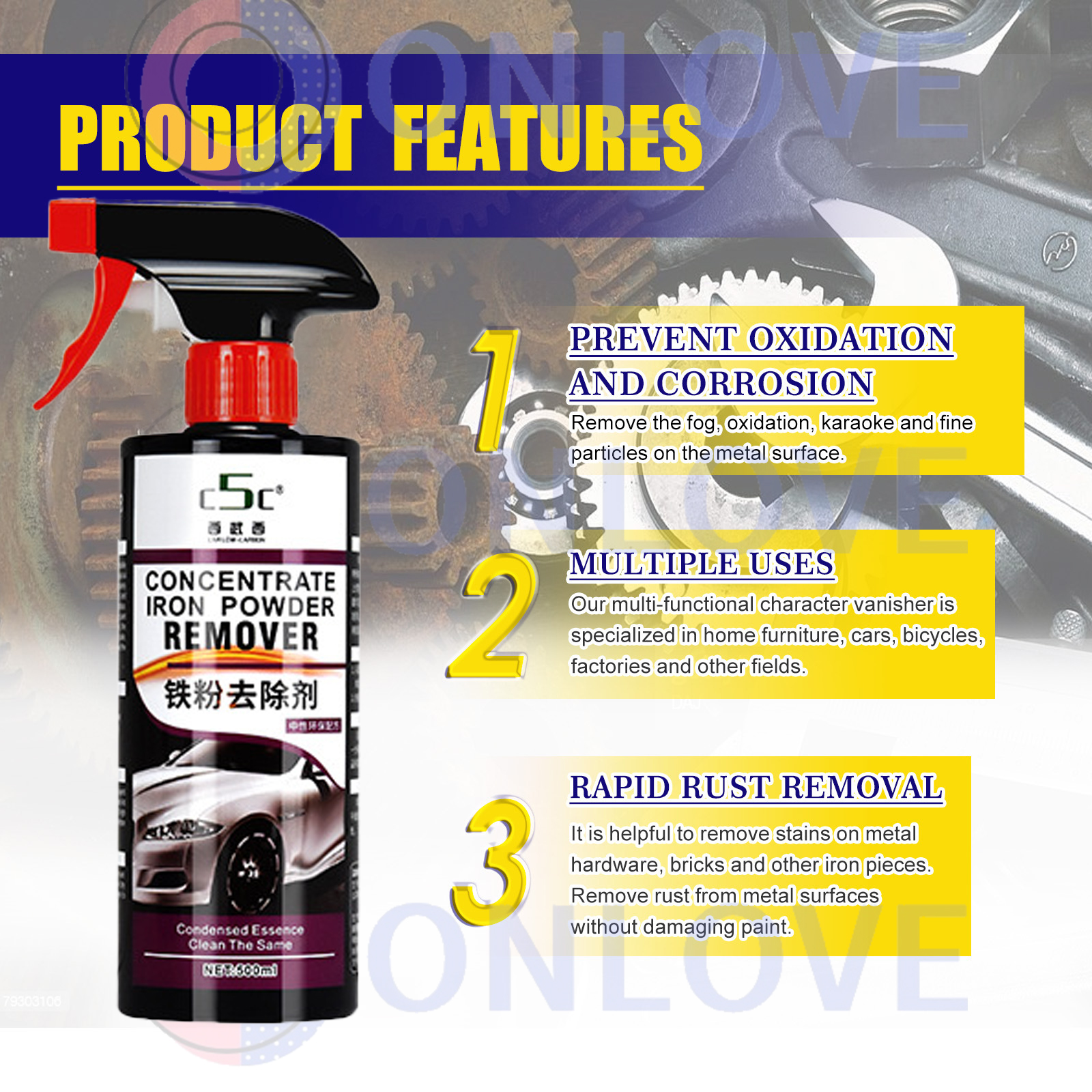 500ml Car Rust Remover Rust Remover Spray Car maintenance iron powder ...