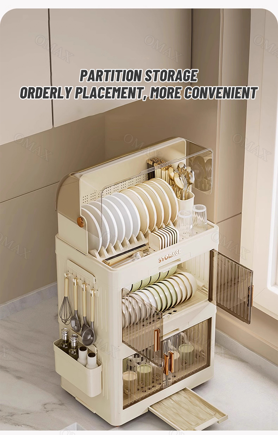 Dish Cabinet Kitchen Dish Rack Cupboard with Cover Drain Plate ...