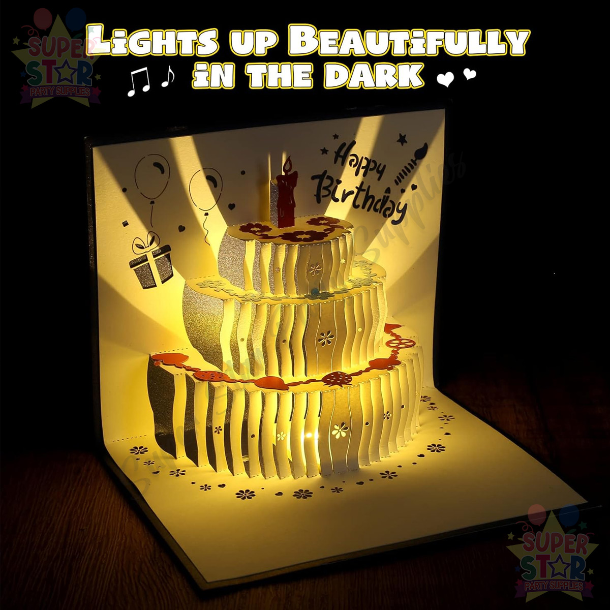 3D Happy Birthday Card with Music and Lights Pop Up Cake Greetings Card ...