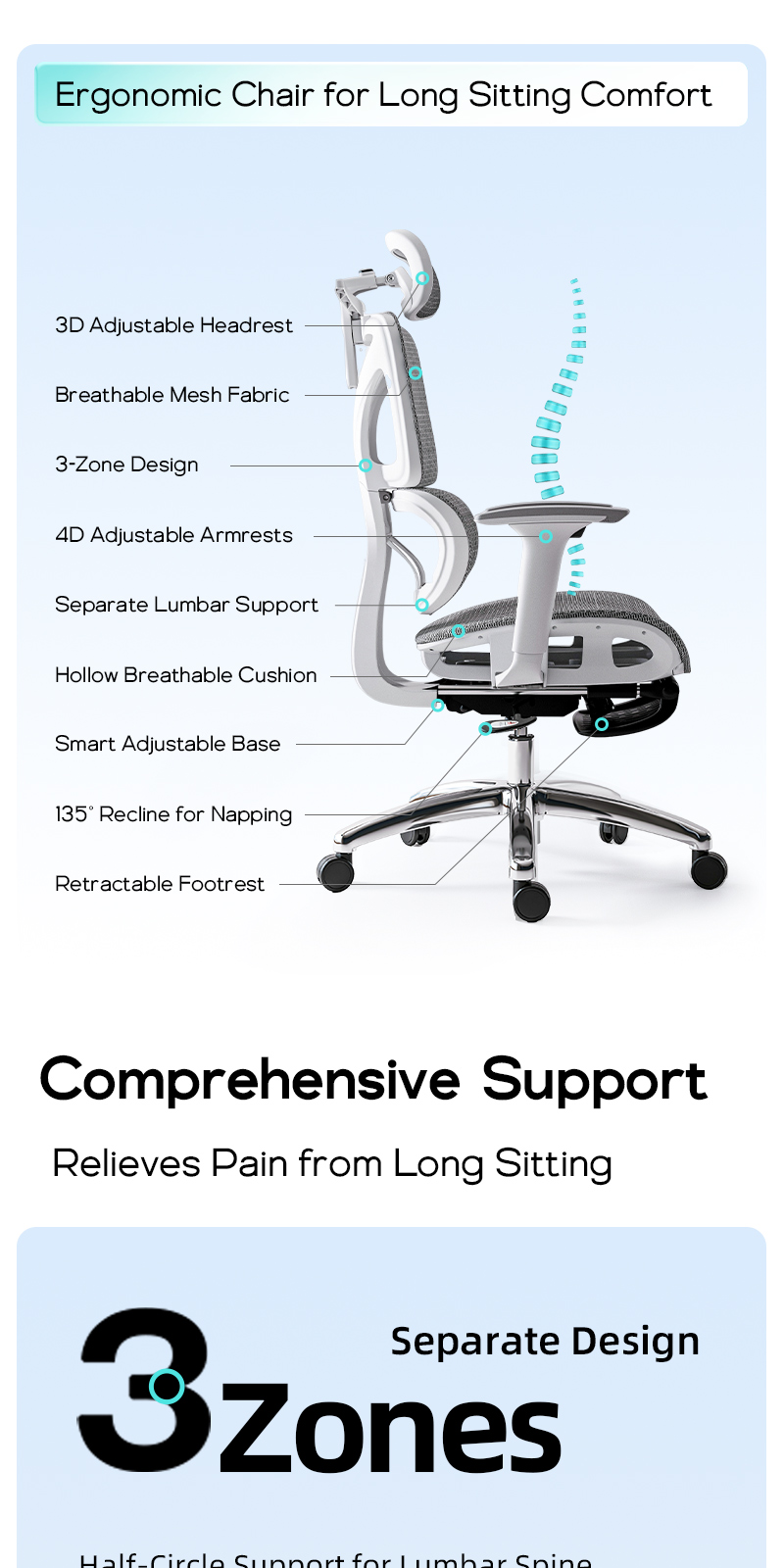 Xpanse W203 Ice Silk Mesh Ergonomic Office Chair Computer Study Chair