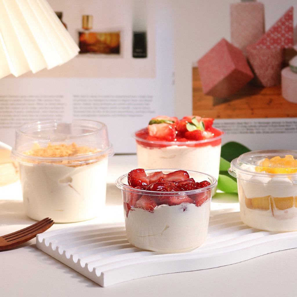 50Pcs Dessert Cup With Lid Mousse Pudding Cake Box Plastic Transparent ...