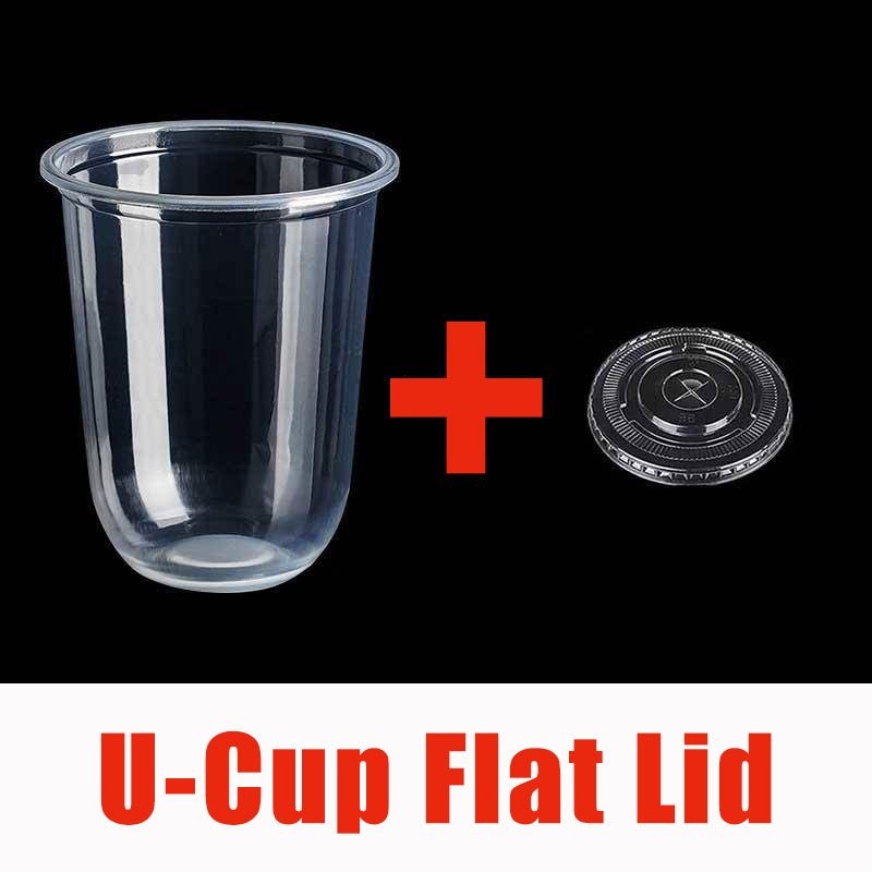 100pcs Milk Tea Cup With Lid Plastic Cups With Lid Cover Disposable ...