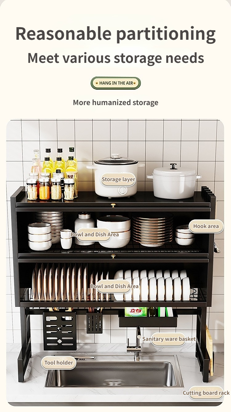 Kitchen Carbon Steel Double-layer Sink Storage Rack Multifunctional ...
