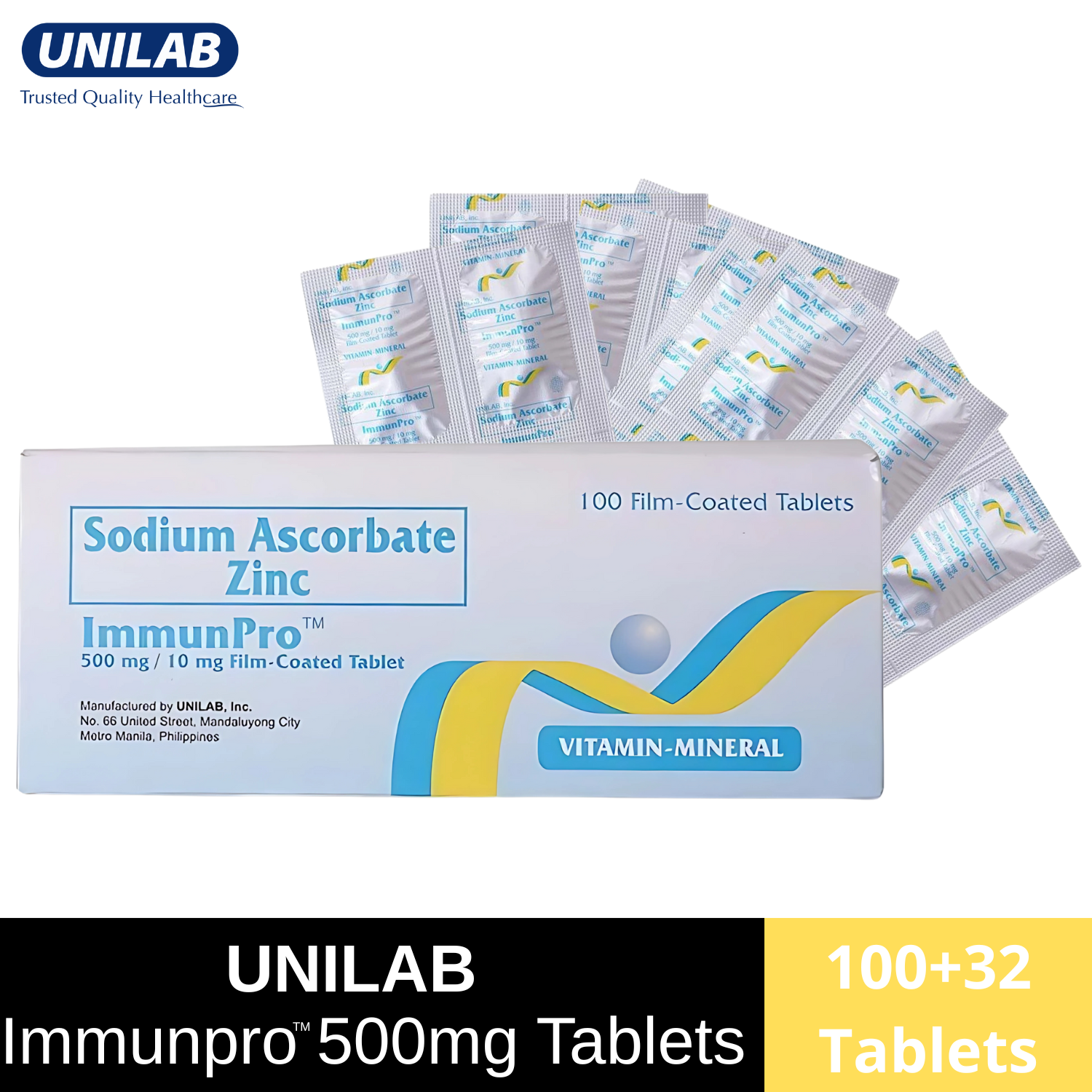 UNILAB ImmunPro With Ascorbic Acid + Zinc | 1 Box Total of 100 Tablets ...