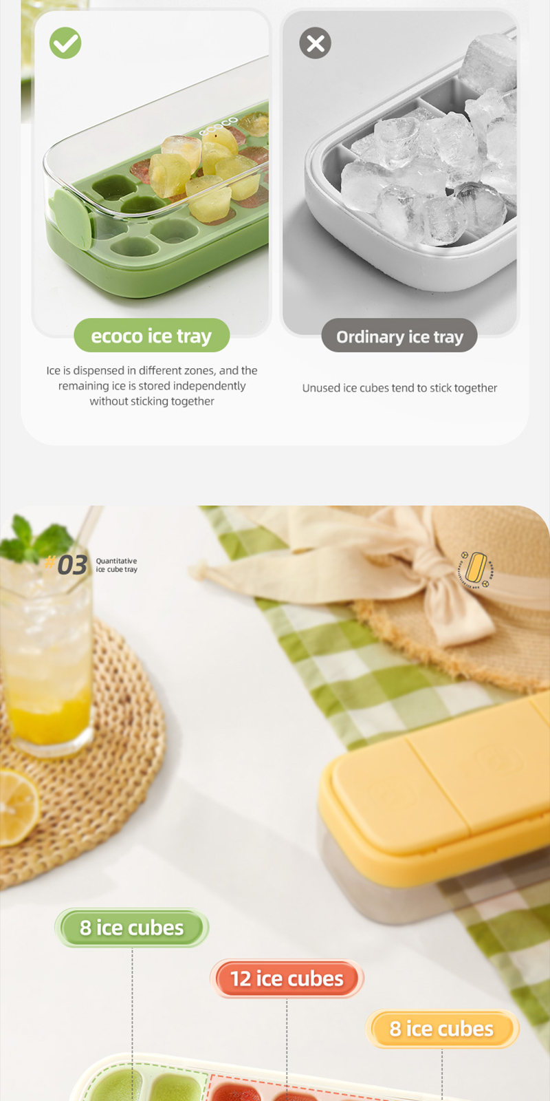 Ecoco Silicone Ice Cube Tray Easy-release Portioned Ice Tray Mold 21 ...