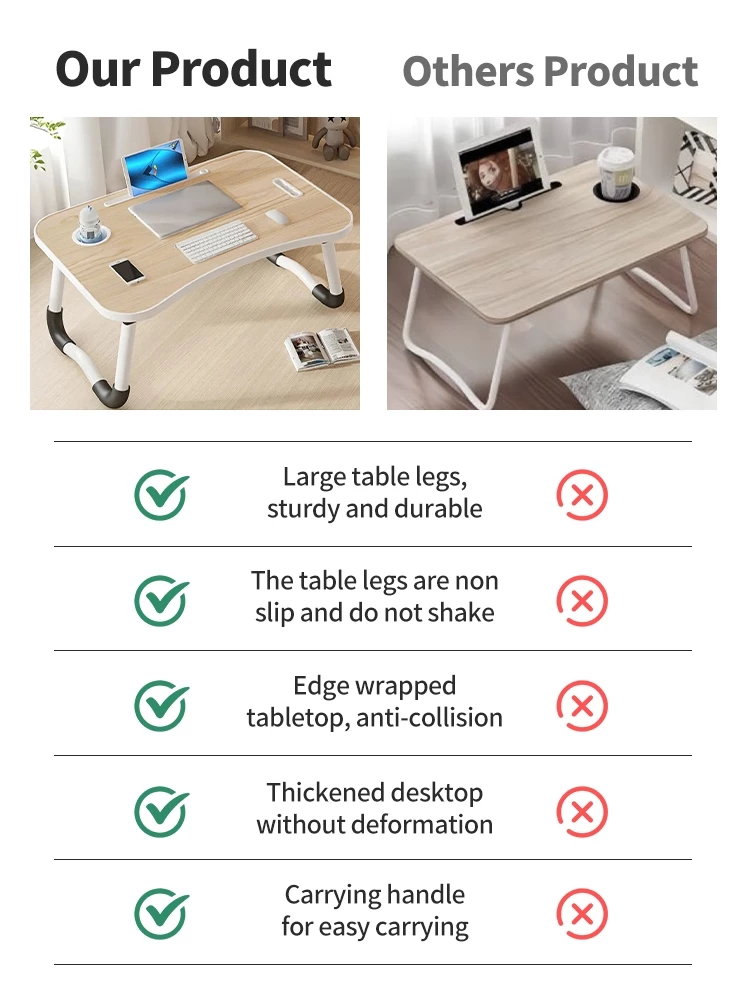SamnHome Mini Desk Study Bed Table Foldable Wooden Computer Folding ...