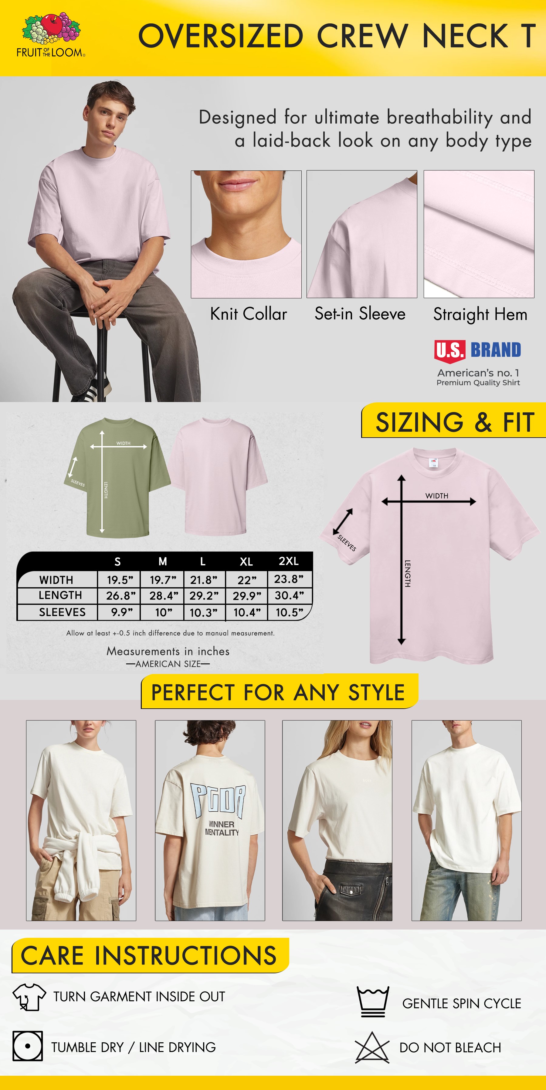 Fruit of the Loom Soft Premium Oversized Tshirt for Men & Women 100% ...
