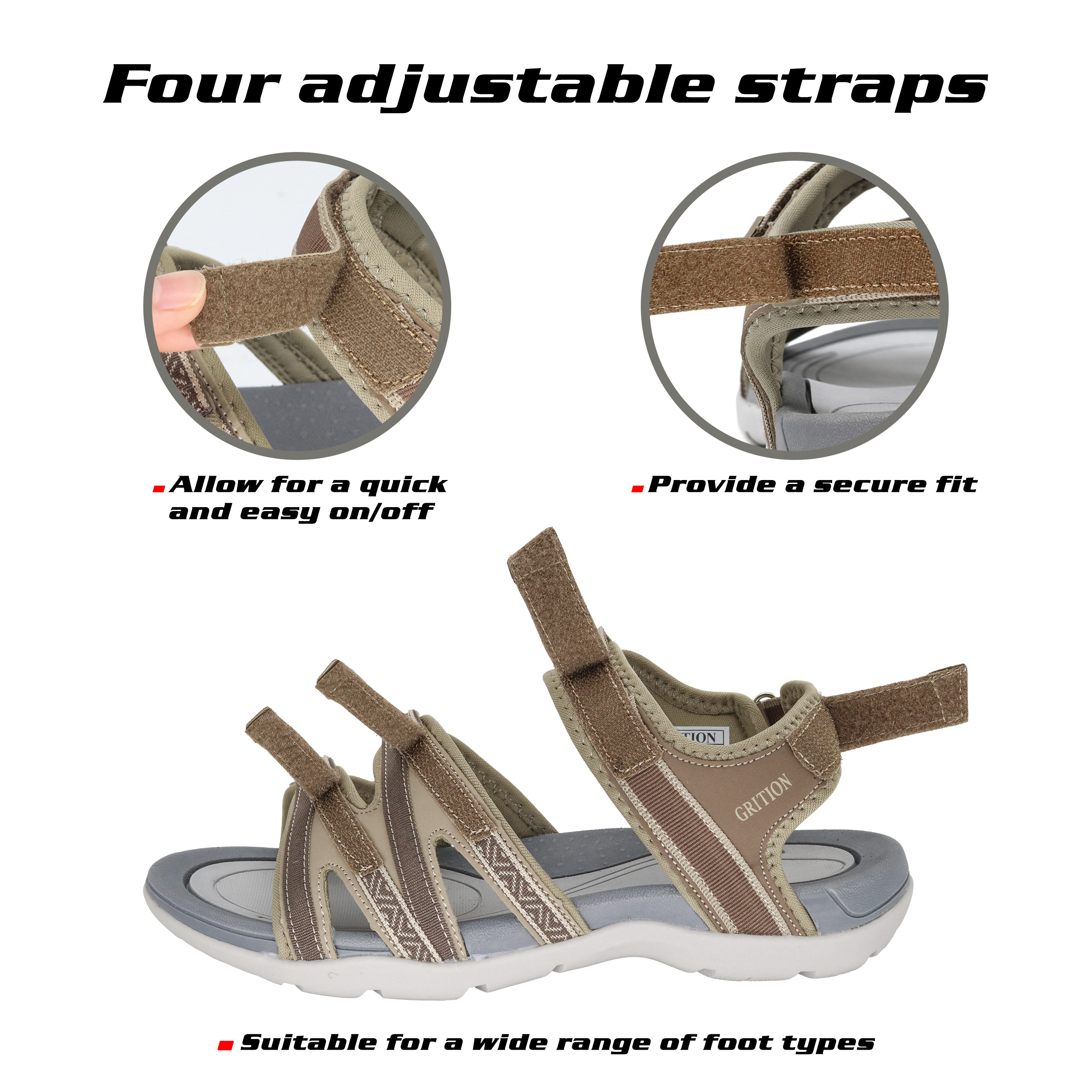 GRITTON Outdoor Sandals for Women Arch Support Quick-Dry Anti-Slip ...