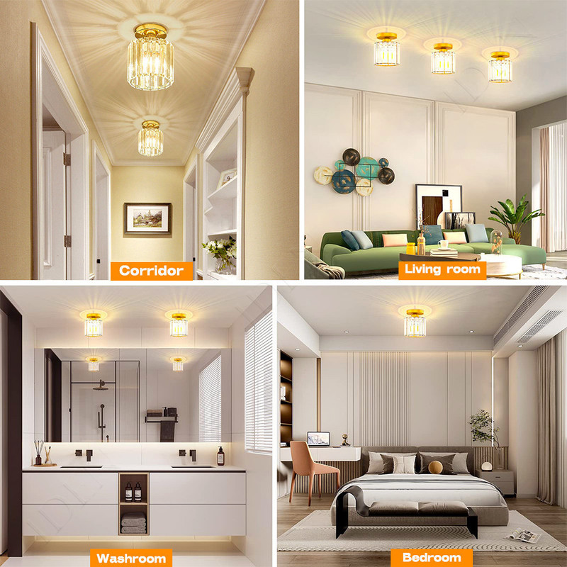 【Free Bulb】Crystal Celing Light Metal Cage Pendant Lights Drop Light ...