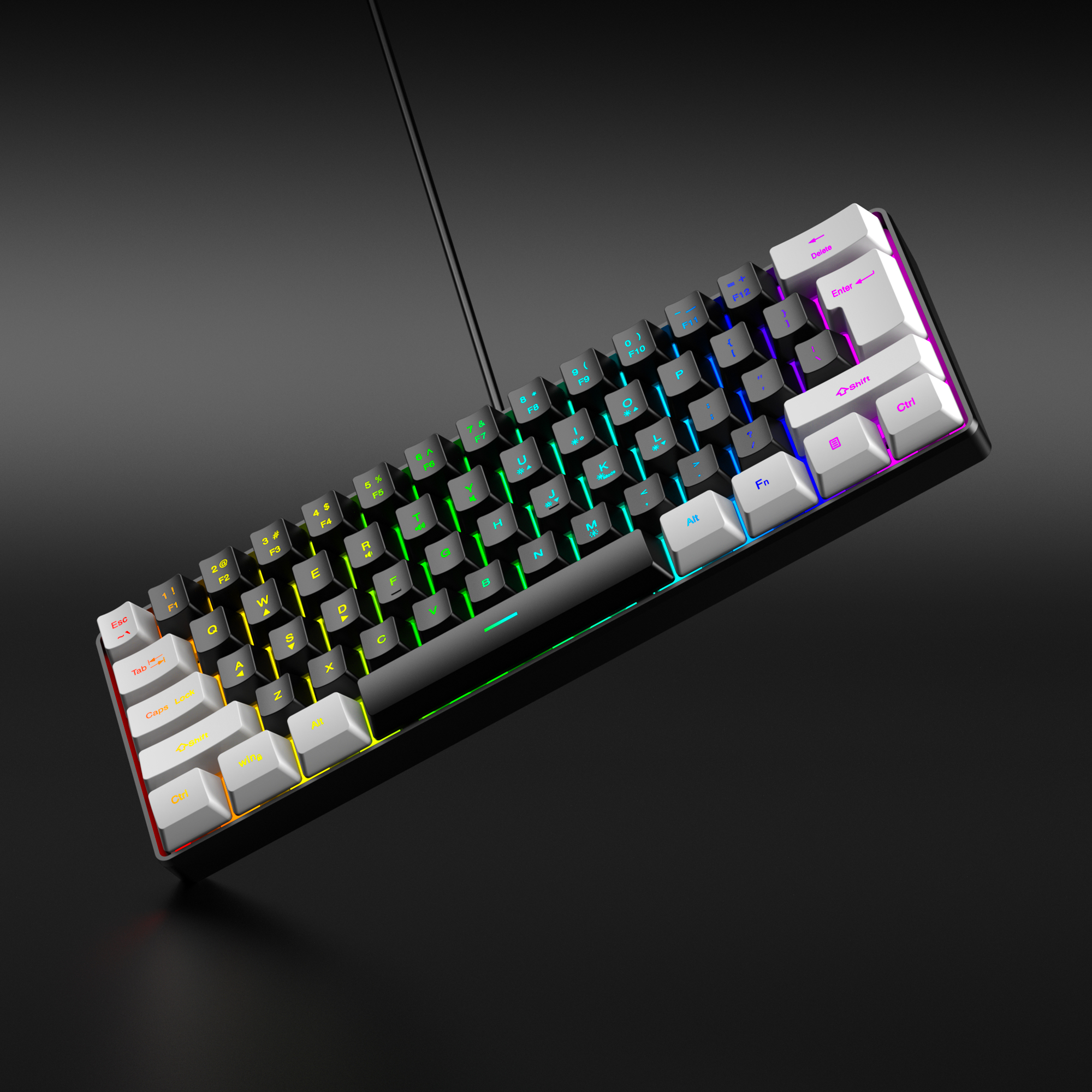 61-key RGB Membrane Keyboard Set Colorful MINI Black And White Gaming ...