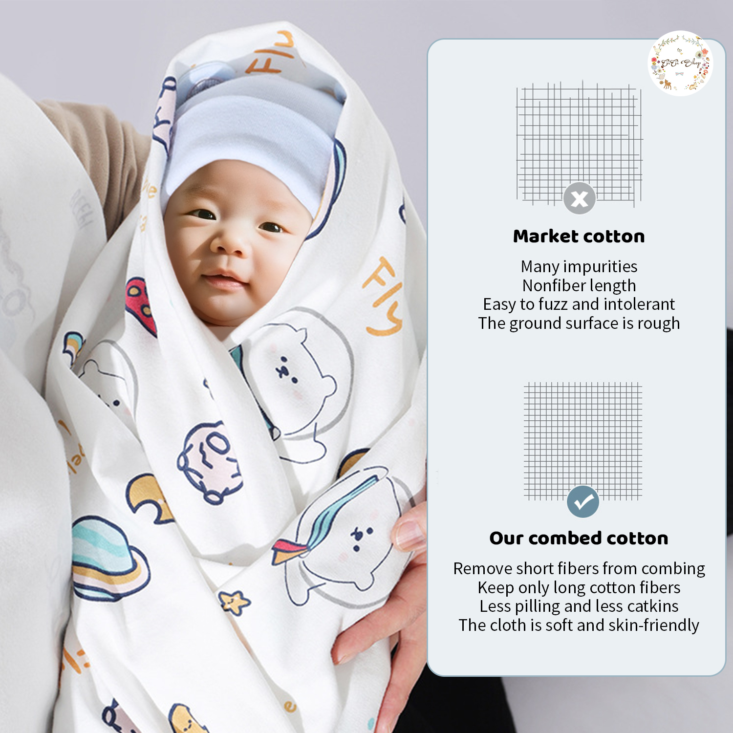 CiCi Newborn Baby Pure Cotton Thin Swaddle Blanket Infant Wrappers ...
