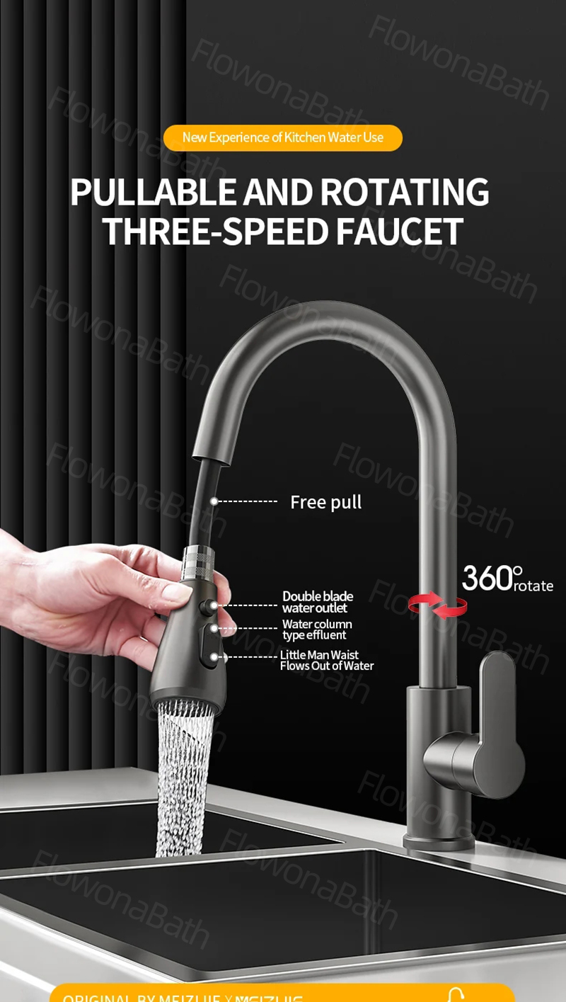 Stainless Steel Kitchen Faucet for Sink – Pull Out Lababo Tap with Hose ...