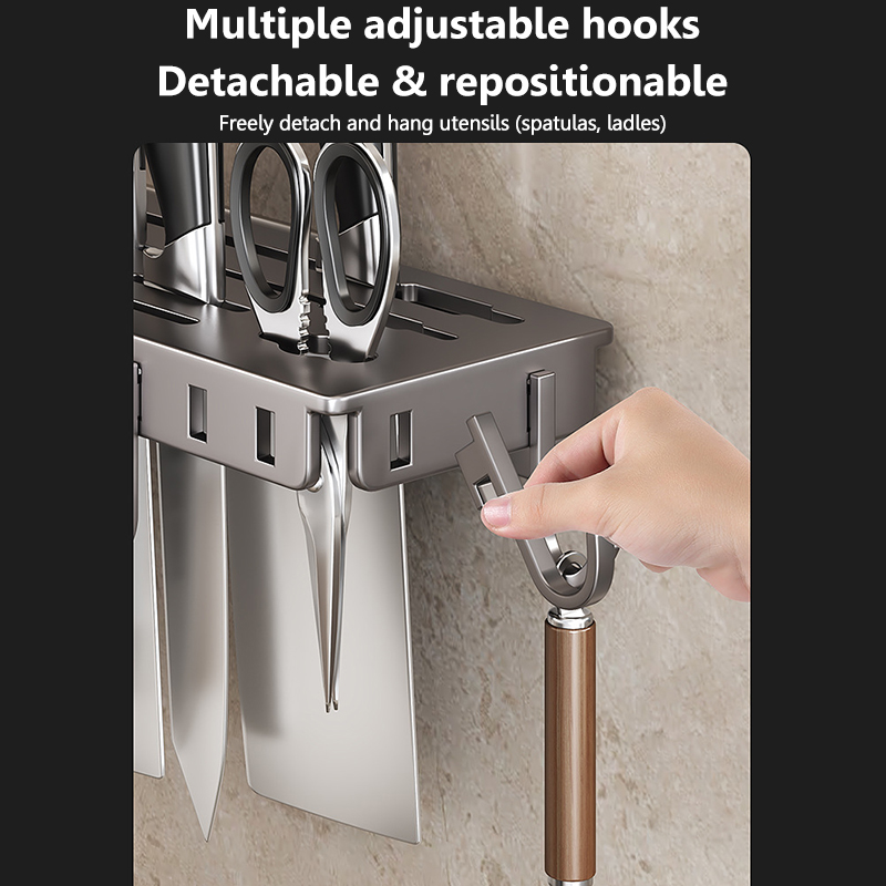 360 Rotating Kitchen Organizer Rack Wall Mounted Knife Holder with ...