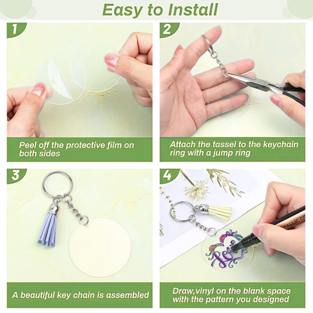 10 Sets of Blank Clear Transparent Clear Acrylic Keychains with ...