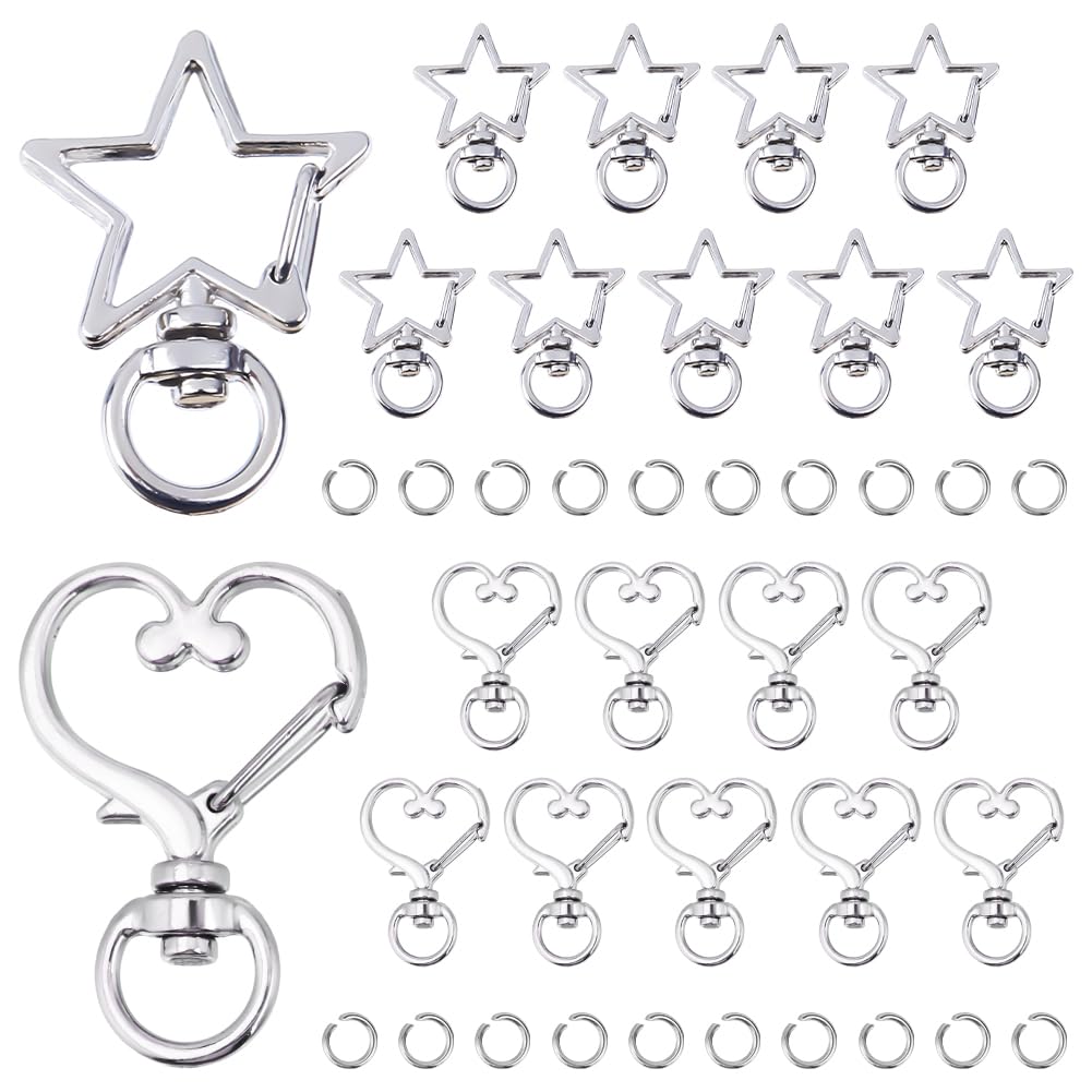 20Sets 3-Style Metal Keychain Clasps Swivel Buckles with 8mm Open Ring ...