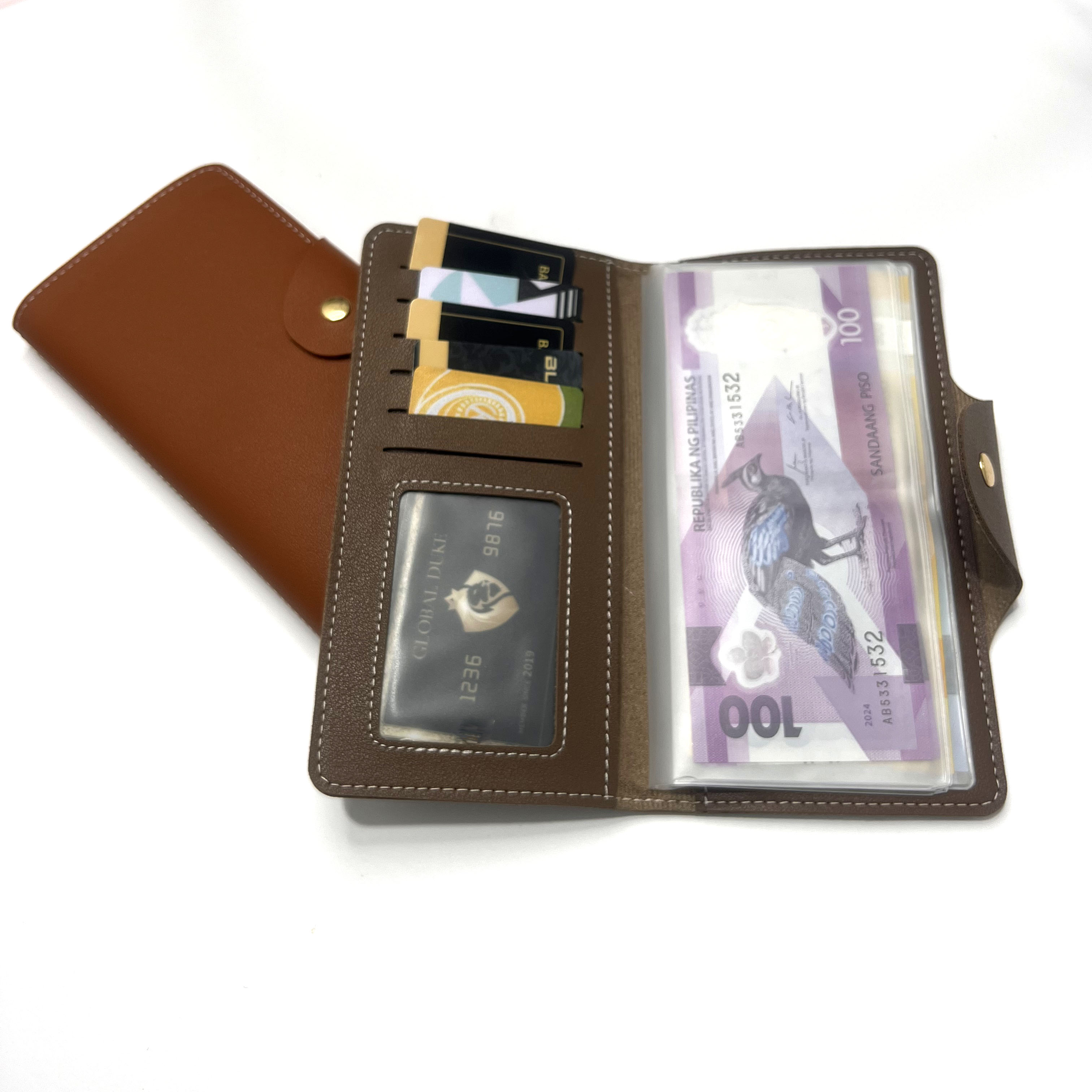 Long wallet unisex money Organizer Leather book type 6bills slots Cash ...