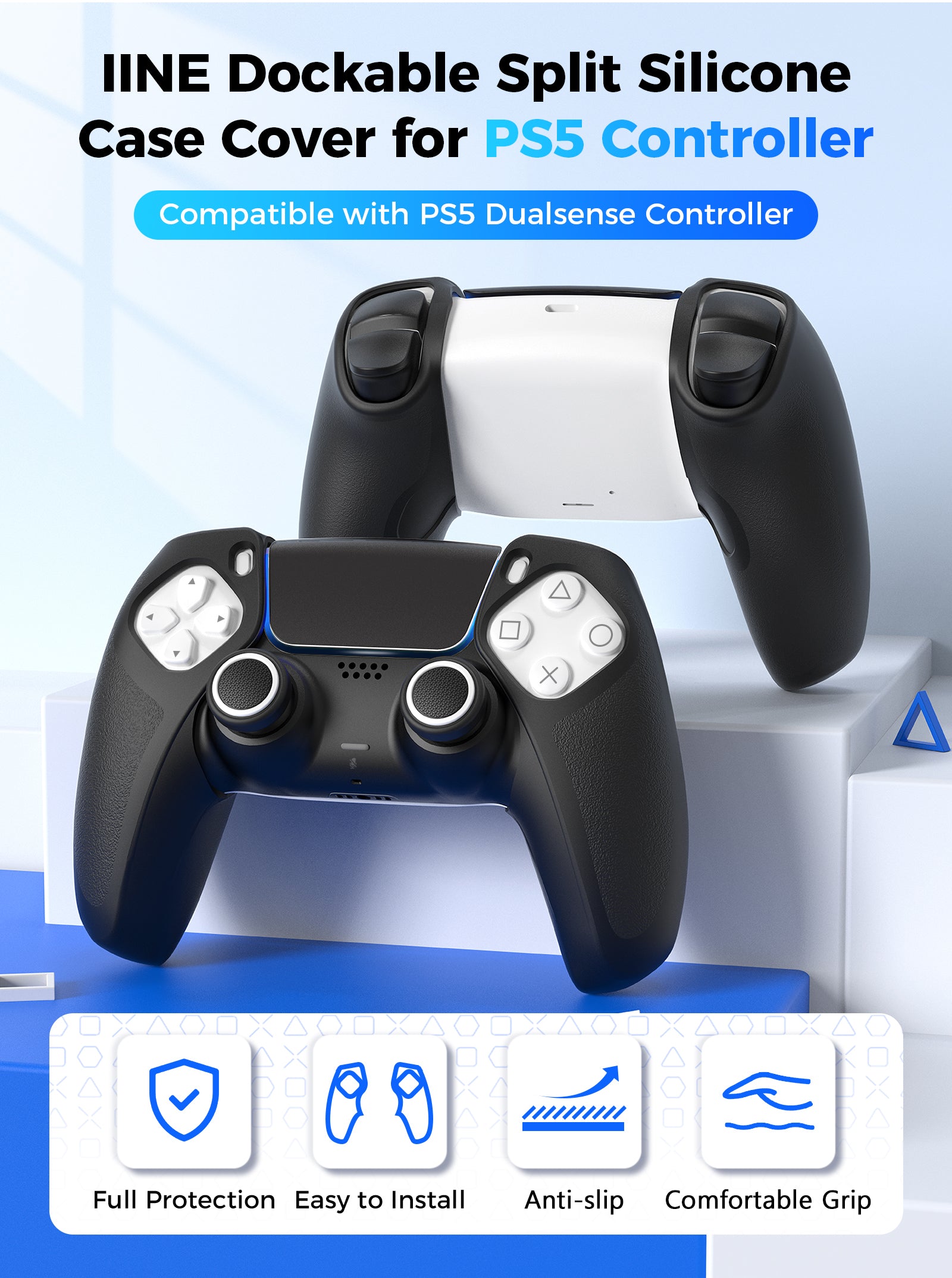 IINE Split Silicone Case Cover for PS5 Controller (Black) (L1055 ...