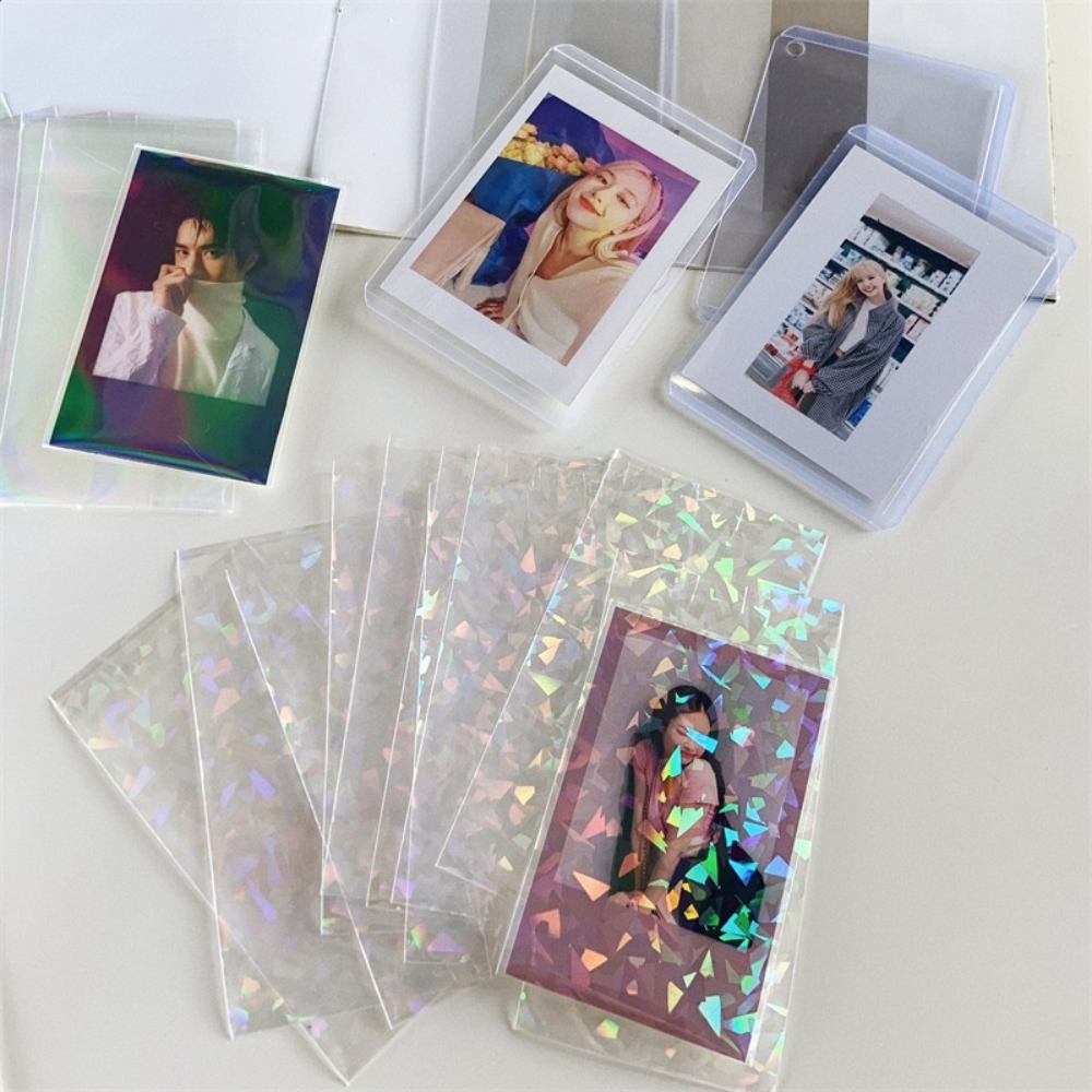 100PCS Multiple Sizes Snowflake Holographic Sleeves Foil Shinny Laser Flashing Kpop Photo Card Sleeves TCG Foiling Game Card - 26